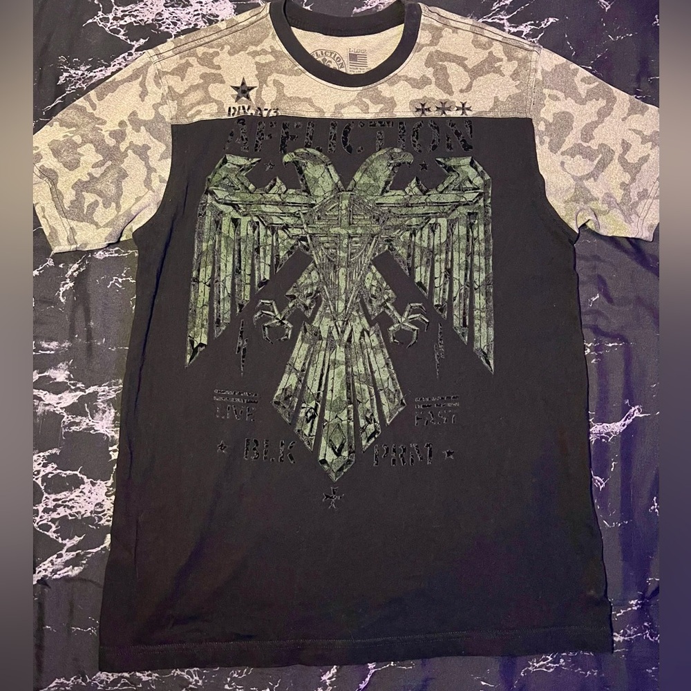 Affliction Men’s T-Shirt Authentic Classic Camo flocking Affliction Shirt